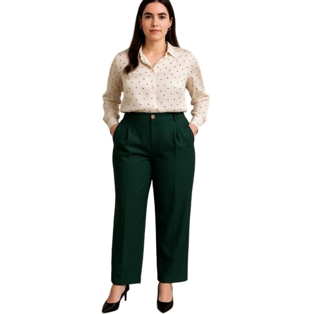 Shein Curve Pants Womens Plus Size 2XL Green Pleated‎ Wide Leg Pants Office Work